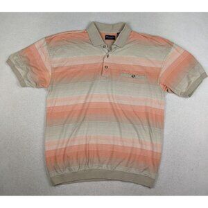 Safe Harbor Sportswear Men's Polo Orange Beige Striped Short Sleeve Retro Size L